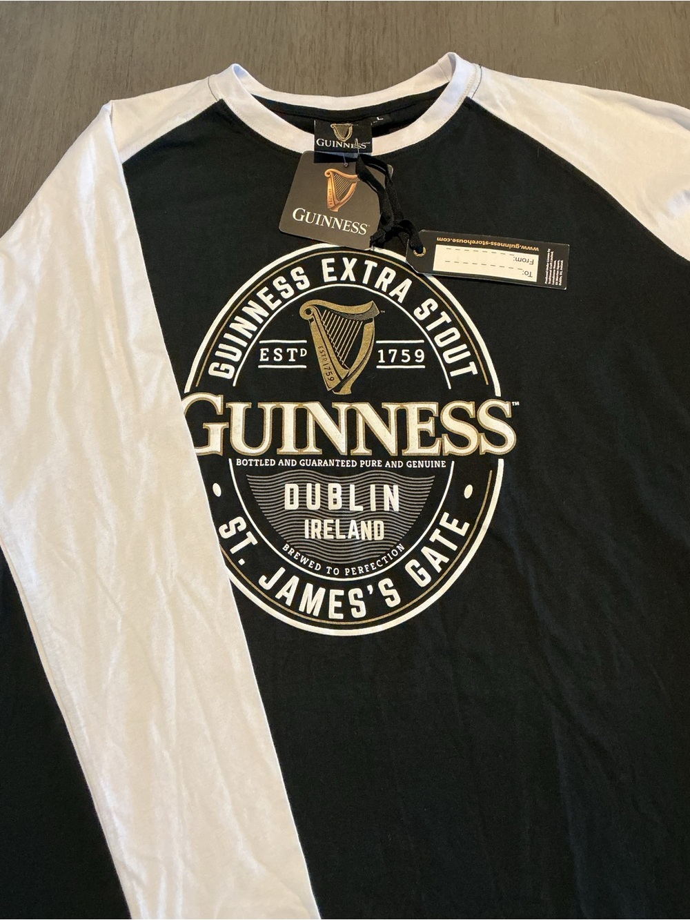 NWT Guinness Extra Stout Raglan Long Sleeve Logo Tee Size L